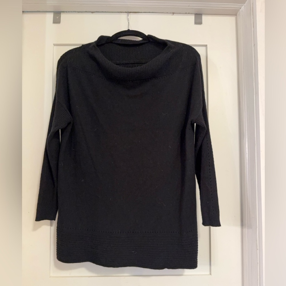 Black pointelle boatneck tunic sweater